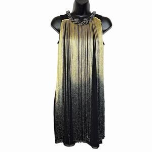 EDEN MINI DRESS BLACK GOLD OMBRÉ STRING FRINGED FLAPPER BOHO GATSBY CLUB RETRO S